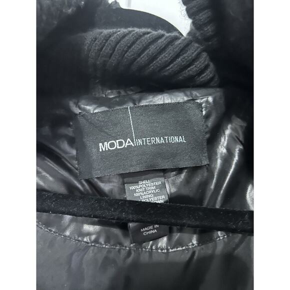 Moda international Puffer Jacket Black Women’s Size Small Long Winter Coat Shiny - Picture 6 of 15